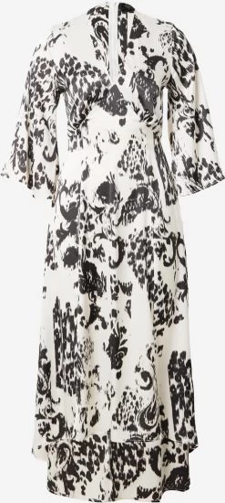 AX Paris Midi Jurken Jurk Dames Crème / Zwart