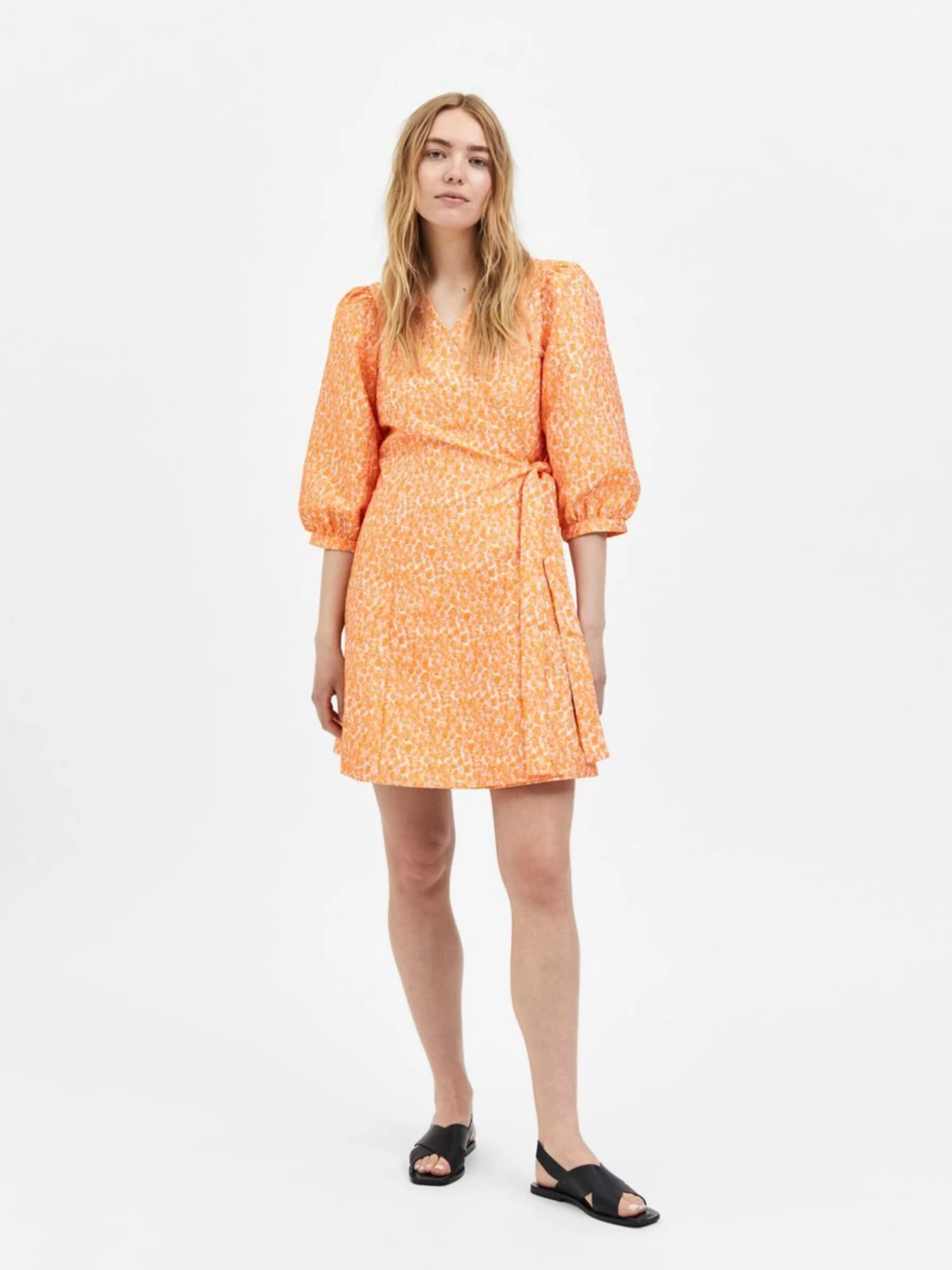 Selected Femme Mini Jurken Jurk Jacquard Dames Oranje 6 Selected Femme Mini Jurken Jurk Jacquard Dames Oranje - Afbeelding 4