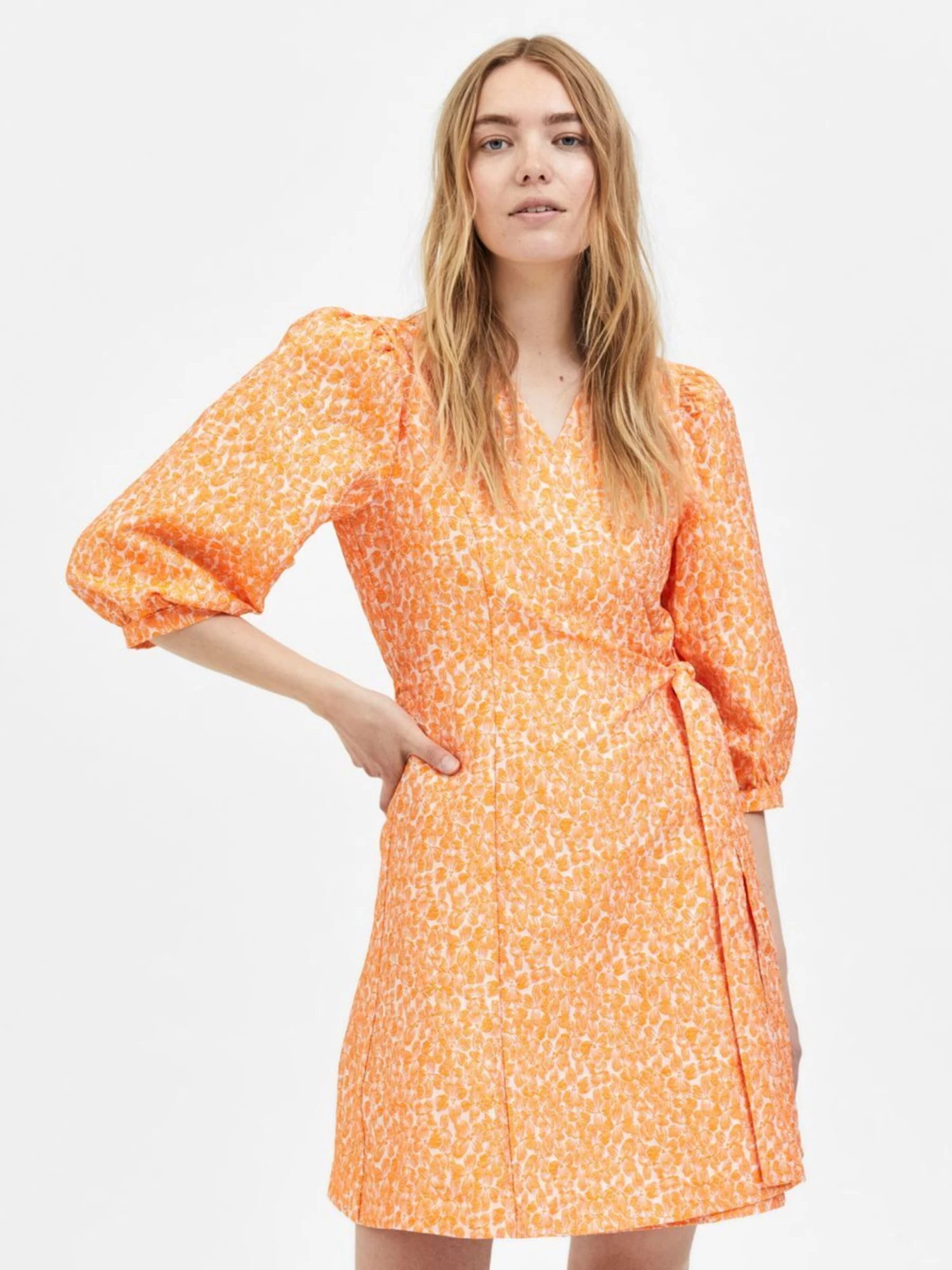 Selected Femme Mini Jurken Jurk Jacquard Dames Oranje 4 Selected Femme Mini Jurken Jurk Jacquard Dames Oranje - Afbeelding 2