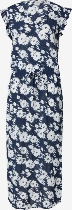 ICHI Maxi Jurken Jurk Dames Blauw / Wit
