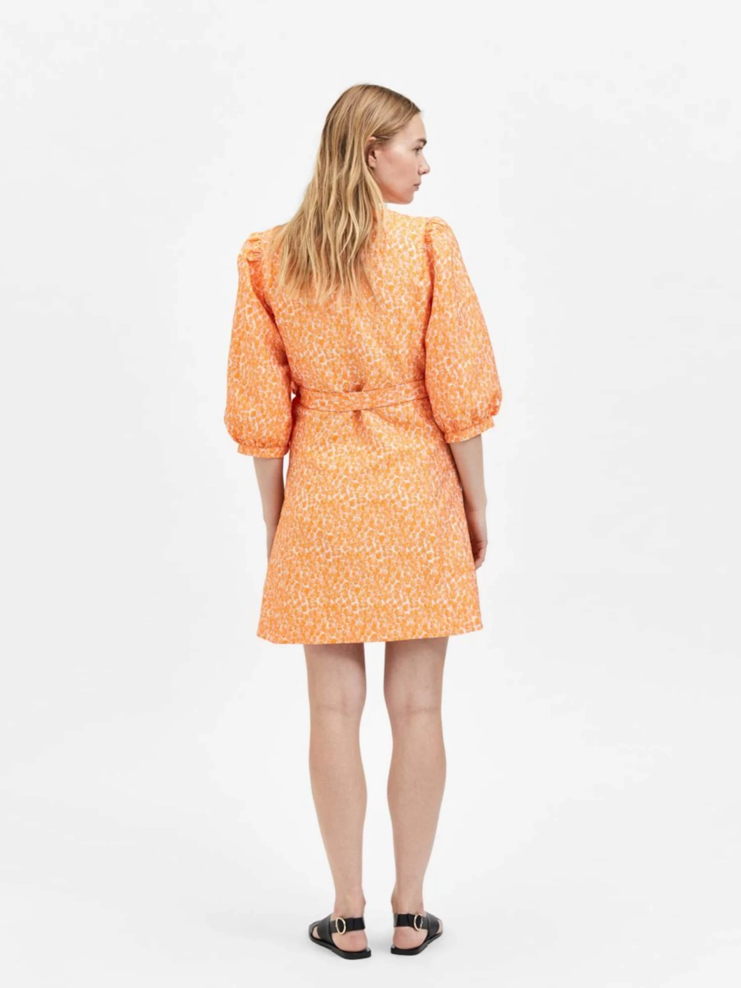Selected Femme Mini Jurken Jurk Jacquard Dames Oranje 5 Selected Femme Mini Jurken Jurk Jacquard Dames Oranje - Afbeelding 3